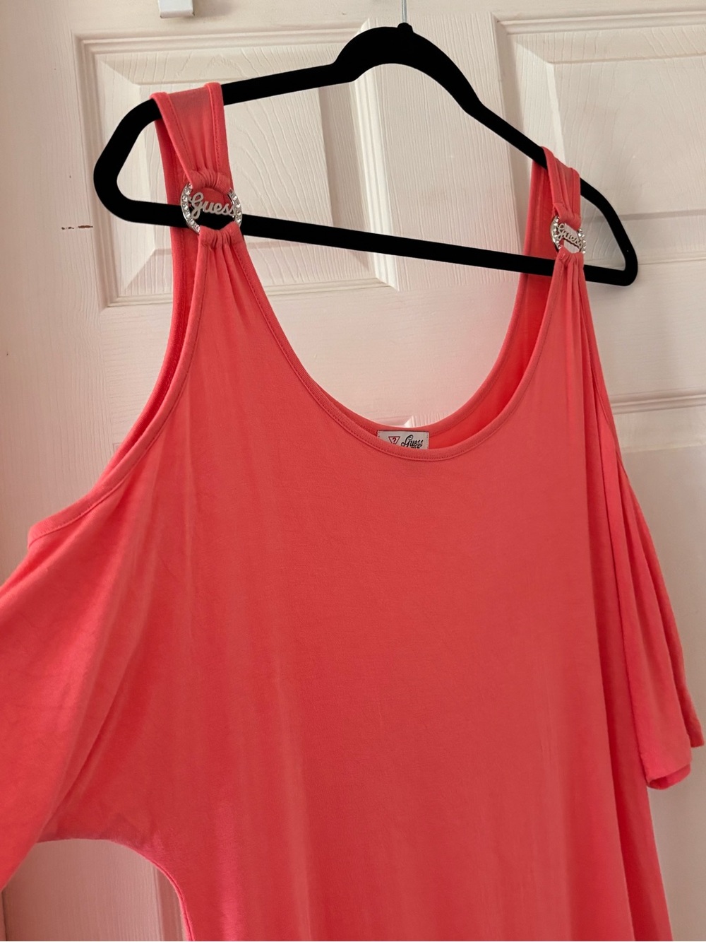 Guess Coral Cold-Shoulder Tank with Logo Hardware